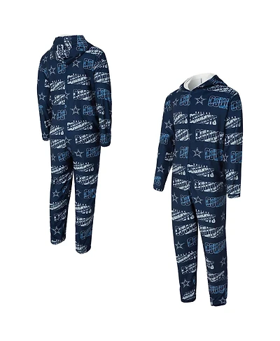 Concepts Sport Men's Navy Dallas Cowboys Shuffle All-Over-Print Microfleece Full-Zip Union Suit