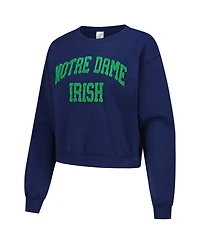 ZooZatz Women's Navy Notre Dame Fighting Irish Chenille Cropped Sweatshirt