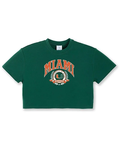 ZooZatz Big Girls Green Miami Hurricanes Laurels Tri-Blend Cropped T-shirt