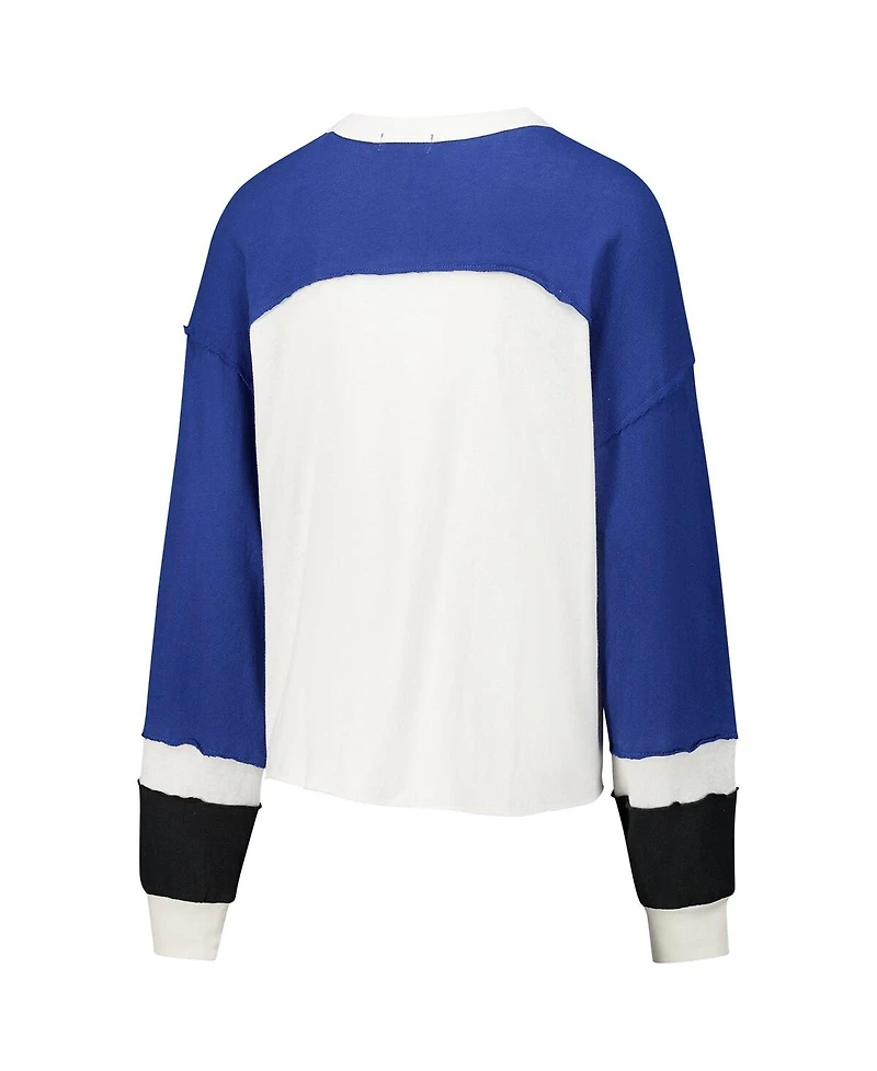 '47 Brand Women's Cream Indianapolis Colts Double Header Curve Raglan Long Sleeve Crop Top