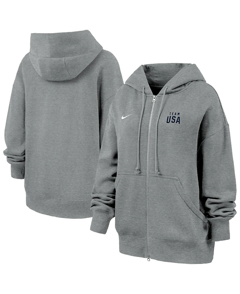 Nike Women's Heather Gray Team Usa Phoenix Fleece Full-Zip Hoodie