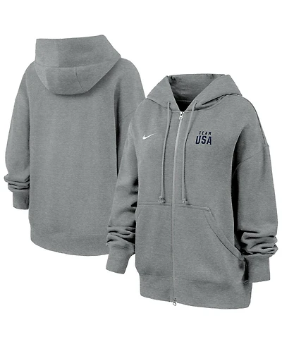 Nike Women's Heather Gray Team Usa Phoenix Fleece Full-Zip Hoodie