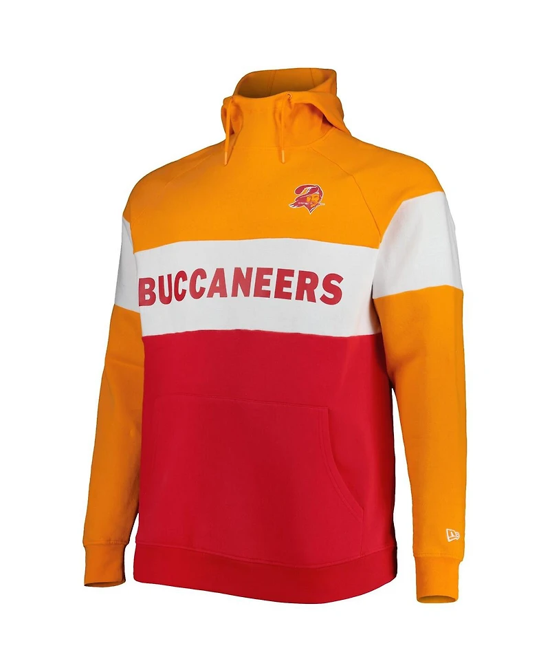 New Era Men's Red Tampa Bay Buccaneers Big Tall Throwback Colorblock Raglan Pullover Hoodie