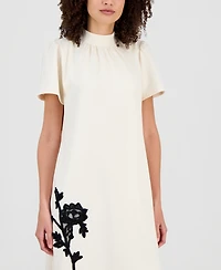 Anne Klein Women's Mock Neck Floral Applique Dress