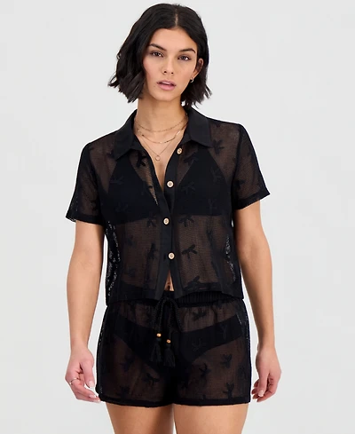 Miken Women's Crochet Camp Button-Up Swim Shirt