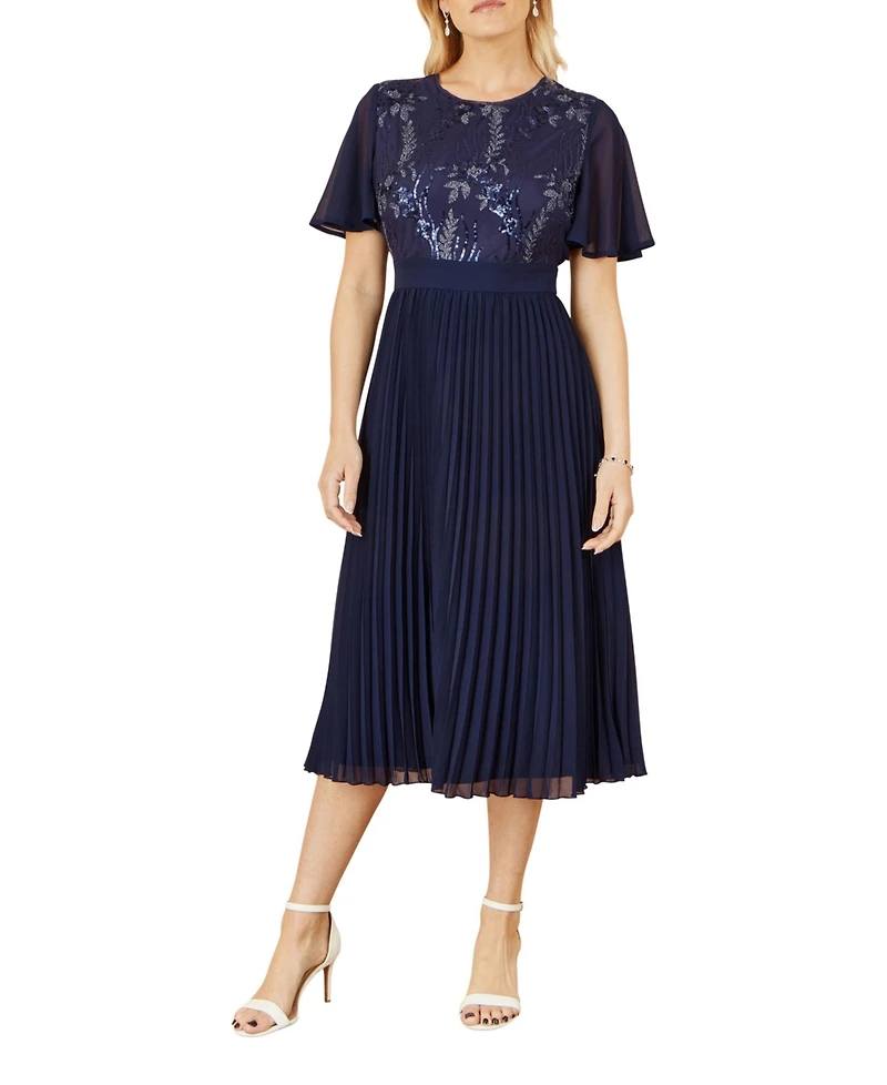 Yumi Women's Sequin Embellished Pleated Midi Dress