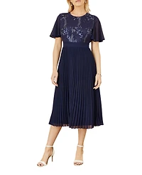 Yumi Women's Sequin Embellished Pleated Midi Dress