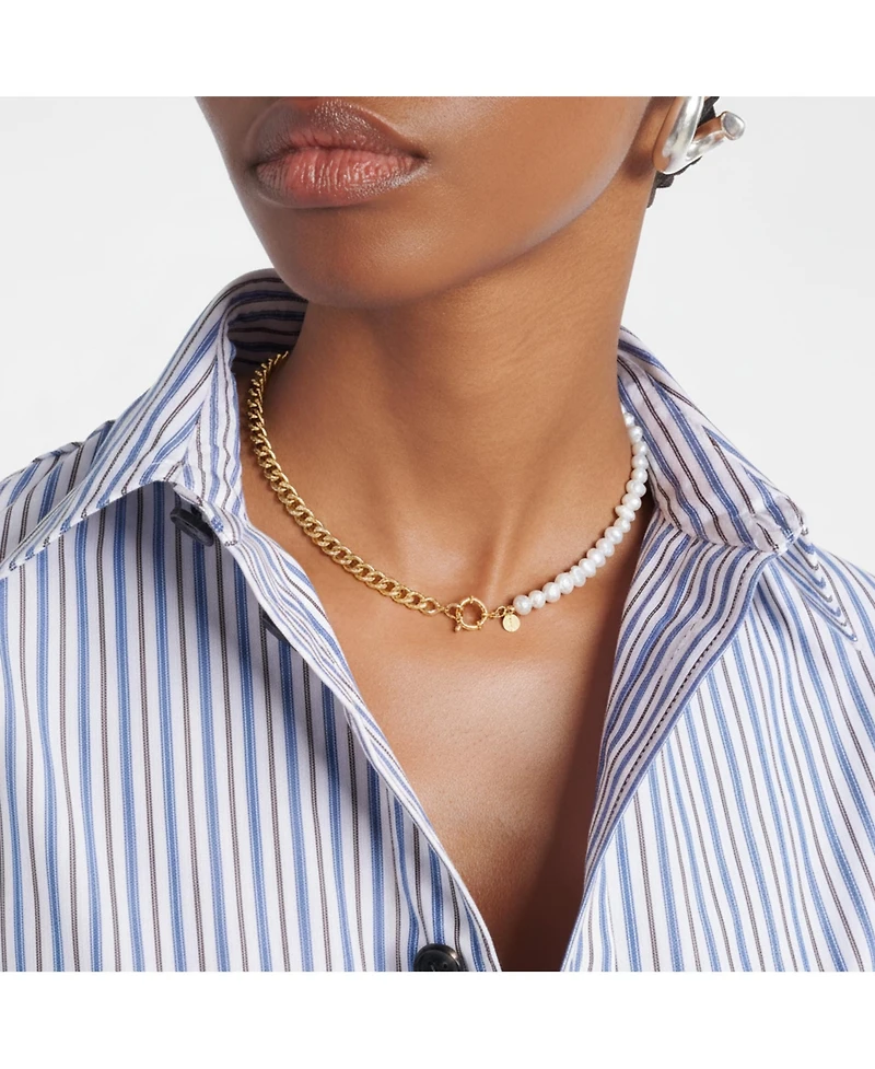 18K Gold Plated Freshwater Pearl with Cuban Chain - Lauren Necklace 17" For Women