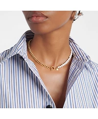 18K Gold Plated Freshwater Pearl with Cuban Chain - Lauren Necklace 17" For Women