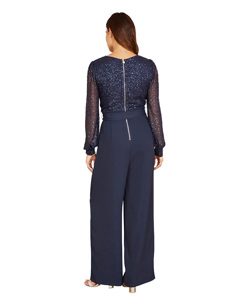 Yumi Women's Long Sleeved Sequin Jumpsuit