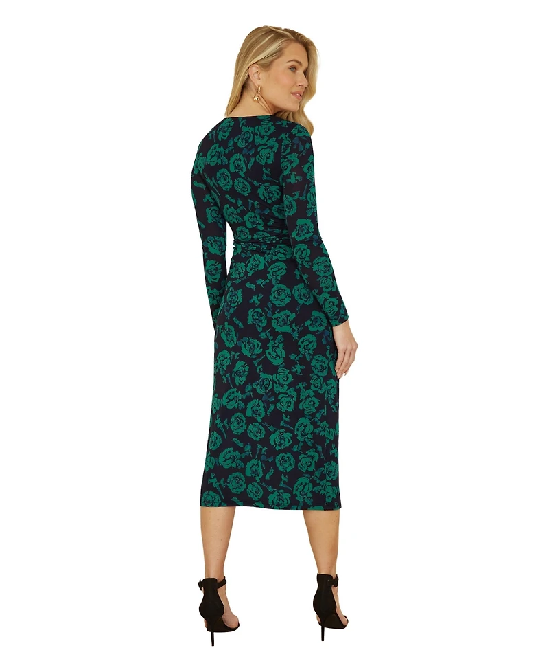 Yumi Women's Floral Fitted Mesh Midi Dress
