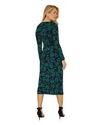 Yumi Women's Floral Fitted Mesh Midi Dress