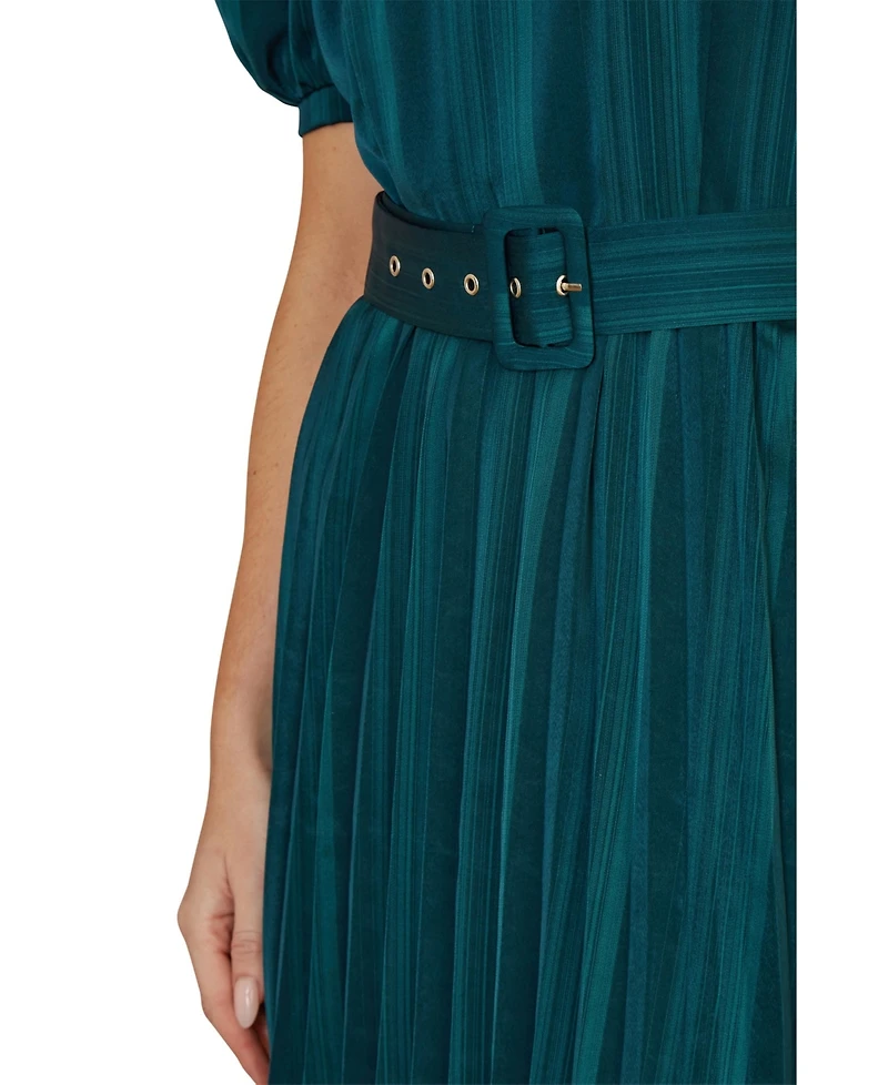 Yumi Women's Satin Pleated Stripe Midi Dress