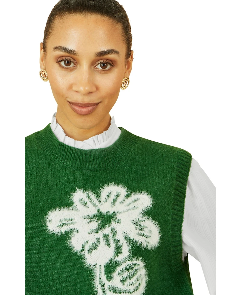 Yumi Women's Knitted Floral Sleeveless Sweater Vest