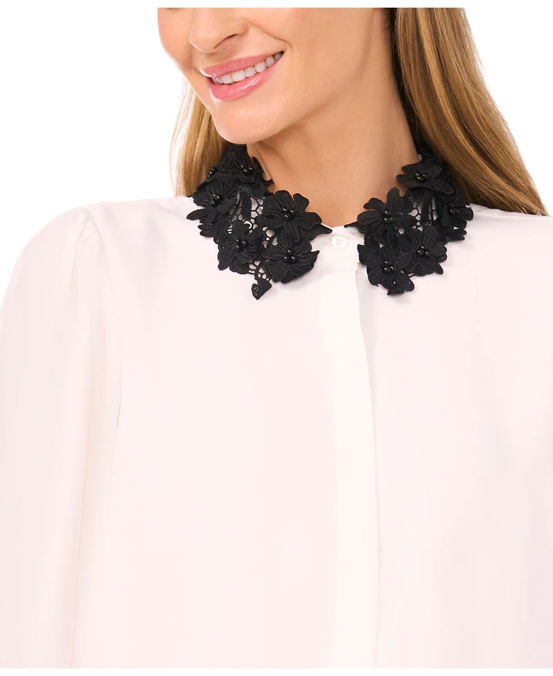 CeCe Women's Long Sleeves Applique Button Up Shirts