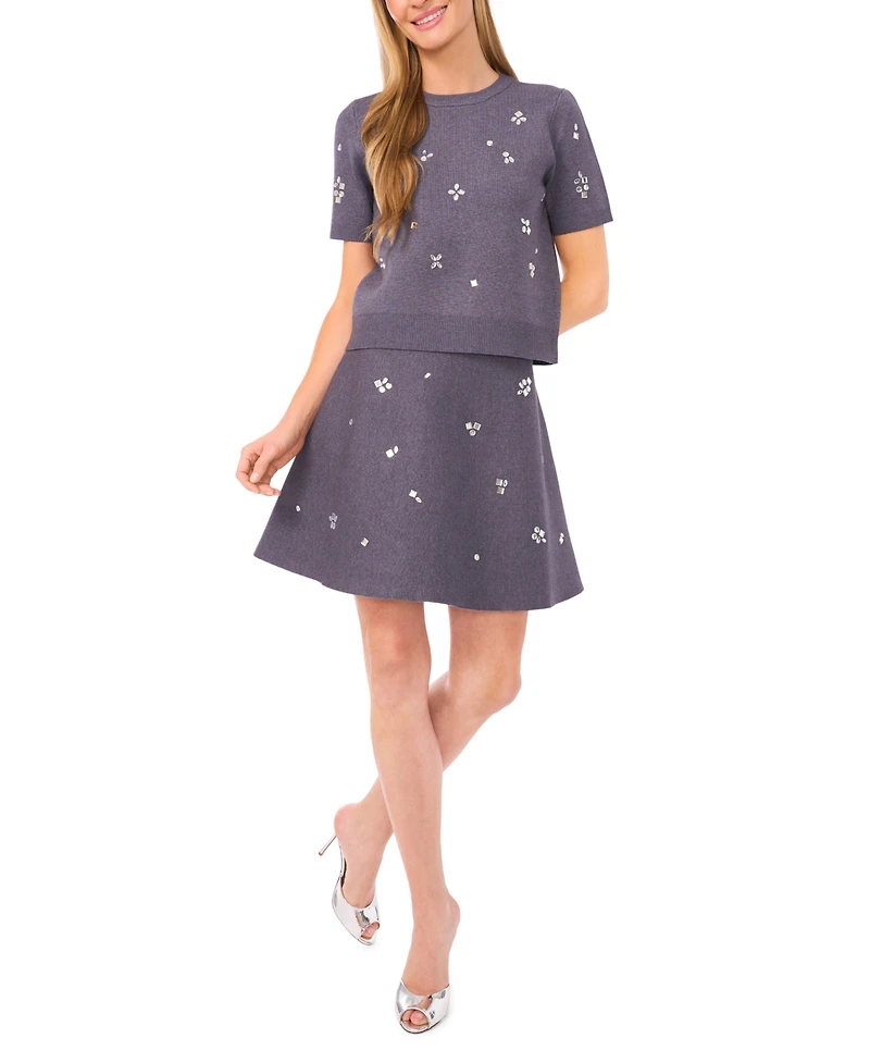 CeCe Women's Embellished Short Sleeves Sweater