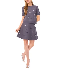 CeCe Women's Embellished Short Sleeves Sweater