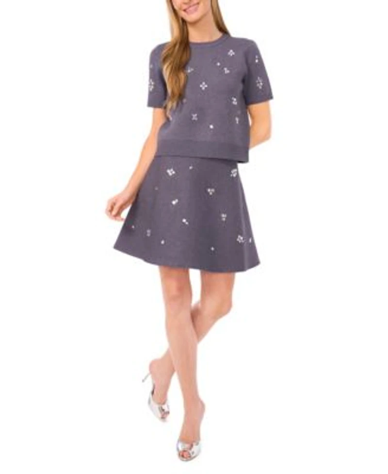 Cece Womens Embellished Sweater Mini Skirt