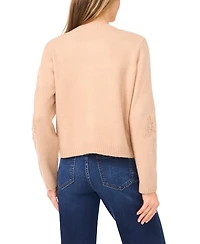 CeCe Women's Flower Embroidery Long Sleeves Cardigan Sweater