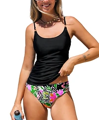 Cupshe Women's Scoop Neck Crisscross Ruched Tummy Tankini Sets