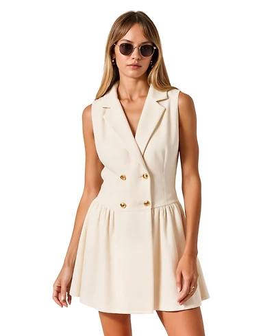 Modenaire Women's Sleeveless Double-Breasted Flared-Hem Blazer Dress