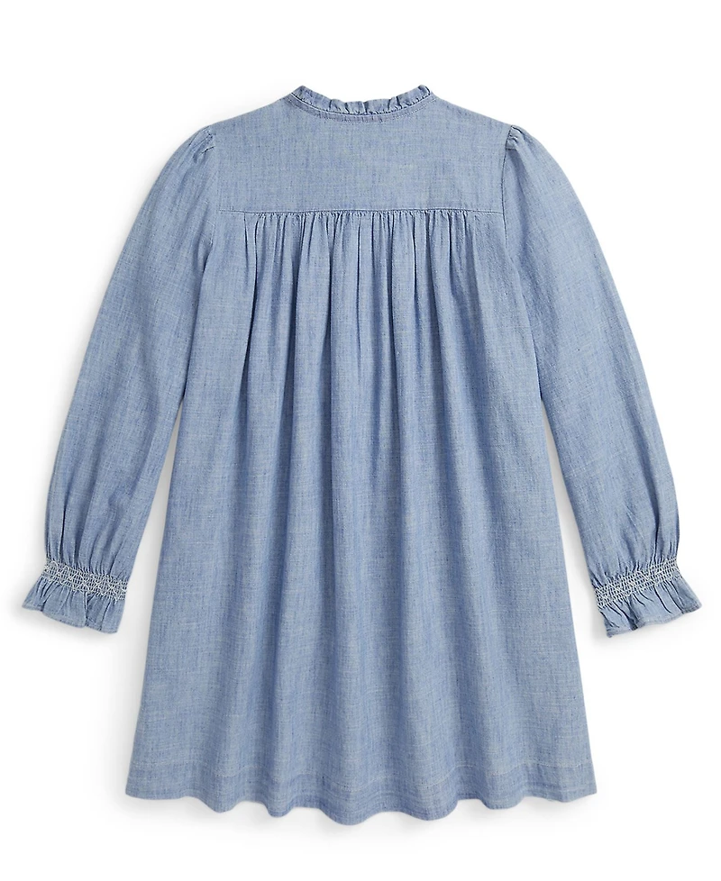 Polo Ralph Lauren Girls 7-16 Smocked Ruffle Trim Dress