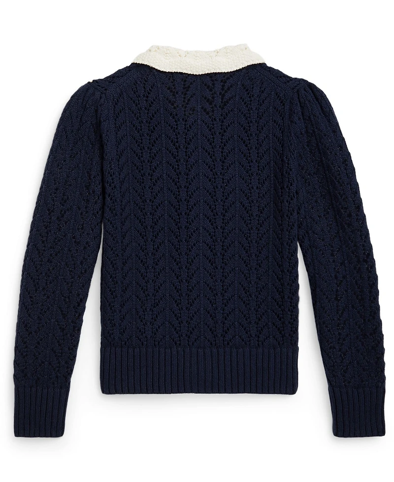 Polo Ralph Lauren Girls 2T-6X Pointelle-Knit Peter Pan Collar Cardigan