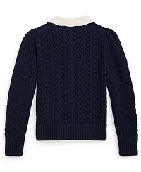 Polo Ralph Lauren Girls 2T-6X Pointelle-Knit Peter Pan Collar Cardigan