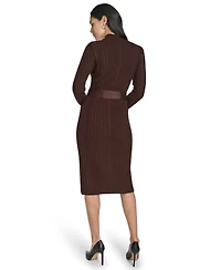 Jessica Howard Women's Long Sleeve Mock Neck Belted Midi Sweater Dress