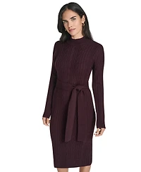 Jessica Howard Women's Long Sleeve Mock Neck Belted Midi Sweater Dress