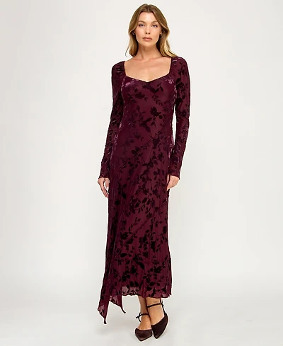 Row A Women's Burnout Long Sleeves Maxi Dress
