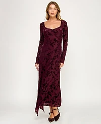 Row A Women's Burnout Long Sleeves Maxi Dress