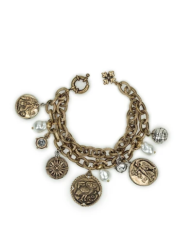 Patricia Nash Multi-Stone Antique-Like Gold-Tone and Silver-Tone Ox Charm Bracelet