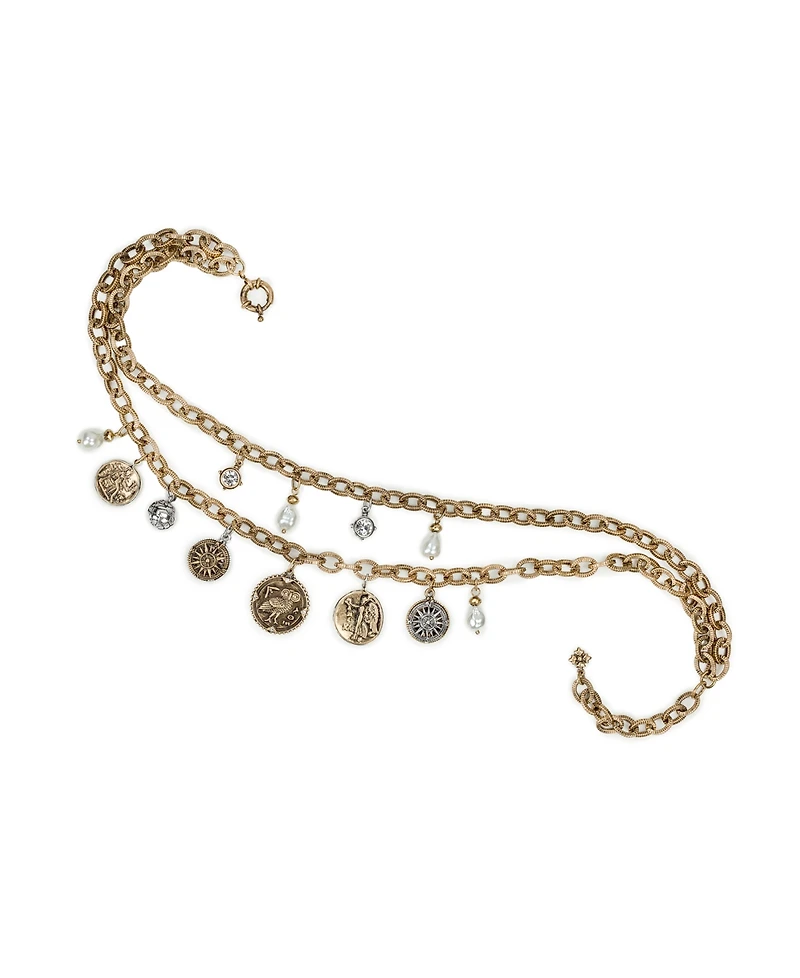 Patricia Nash Glass Stone and Glass Pearl Ox Double Charm Necklace