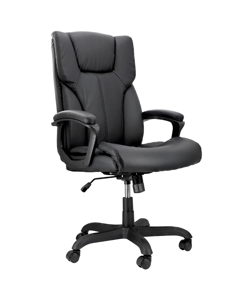 Elama High Back Adjustable Faux Leather Office Chair in Black and Black Base