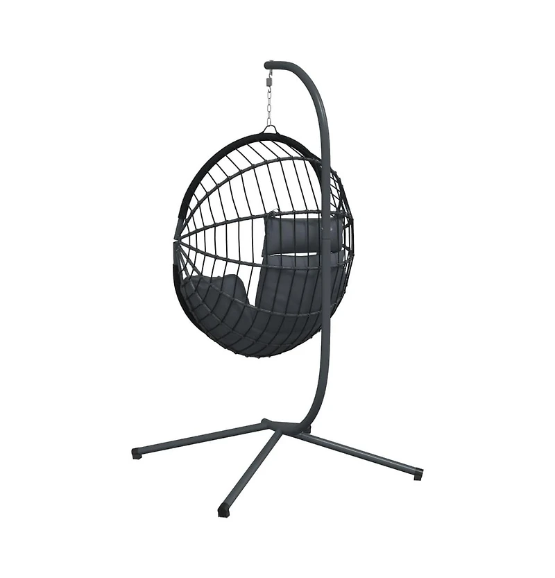 Hanging Egg Chair Anthracite, Black Steel, Rope, Rattan