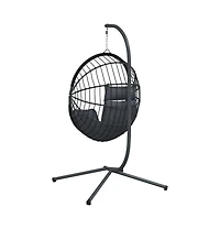 Hanging Egg Chair Anthracite, Black Steel, Rope, Rattan