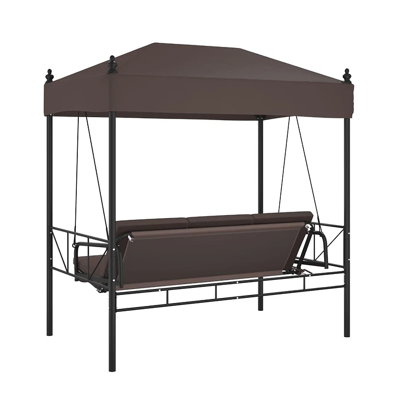 vidaXL Garden Swing Bench Coffee brown Powder-coated steel, Polyester