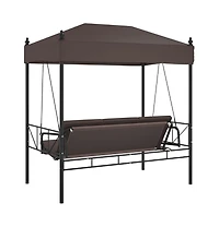 vidaXL Garden Swing Bench Coffee brown Powder-coated steel, Polyester