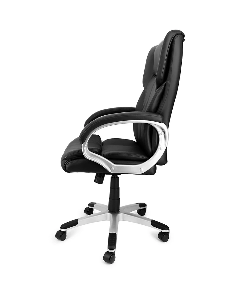 Elama High Back Adjustable Faux Leather Office Chair in Black and Gray Base