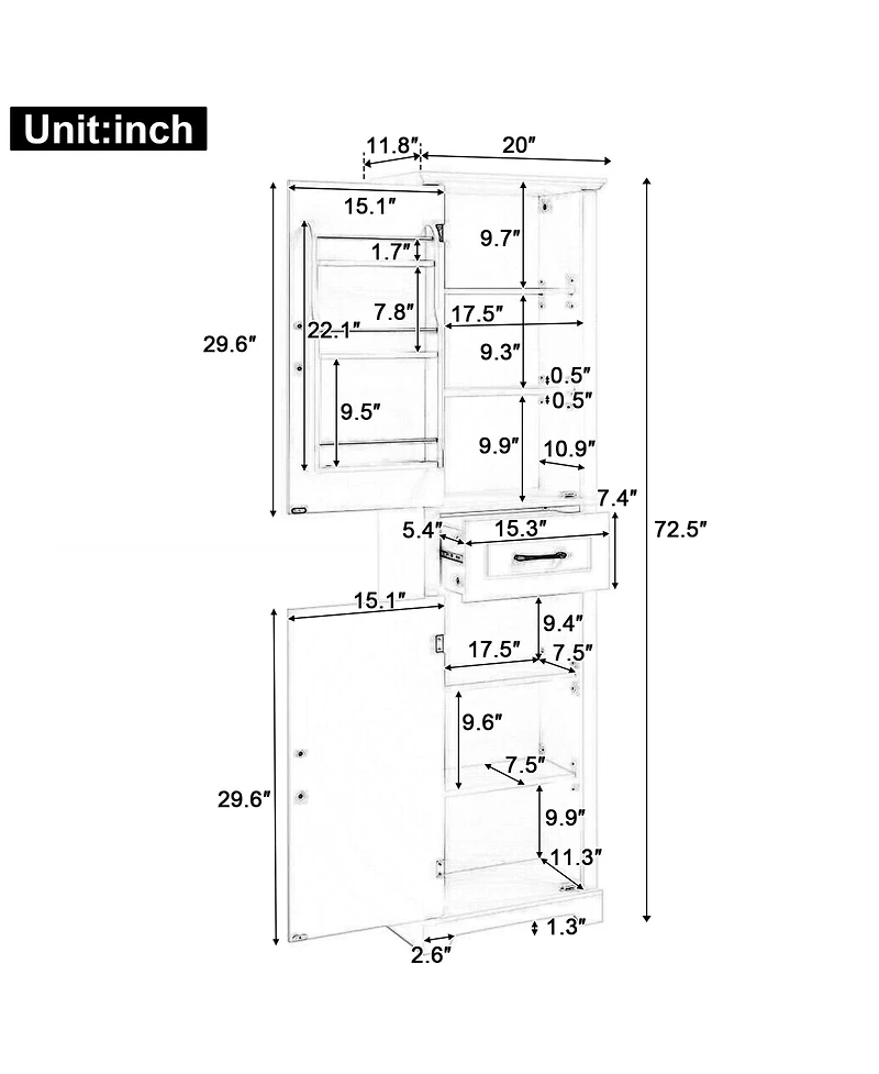 Casainc Tall Bathroom Storage Cabinet, Freestanding with Two Doors and Adjustable Shelves