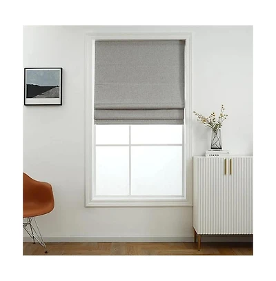 Shadisfy Linen Blended Belgian 100% Blackout Roman Shade Poly 29x64 Light Grey