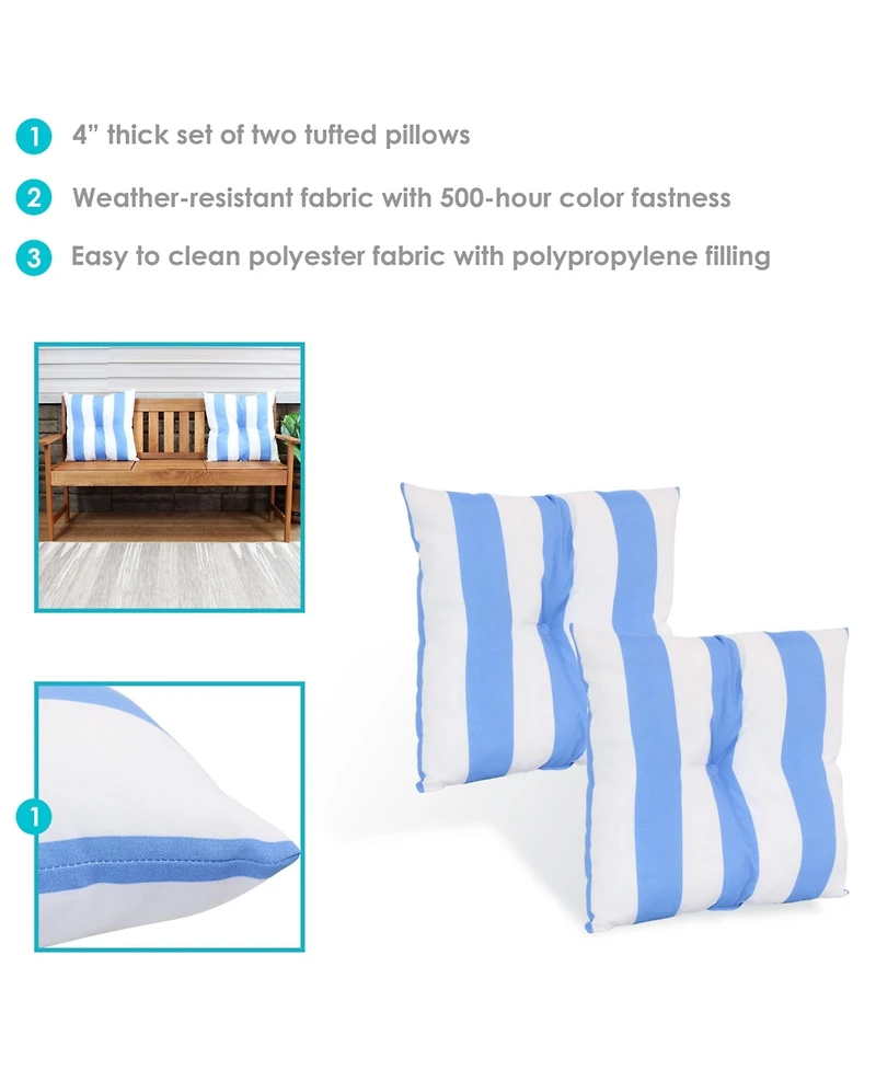 Indoor/Outdoor Weather-Resistant Polyester Square Tufted Pillow with Zipper Closures - 19" 2pk