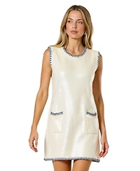 Modenaire Women's Sequin Knit Sleeveless Mini Dress with Contrast Trim and Pockets