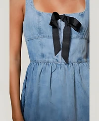 Modenaire Women's Denim Square Neck Midi Dress