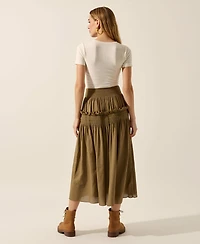Modenaire Women's Smocked Tiered Ruffle-Trim Maxi Skirt
