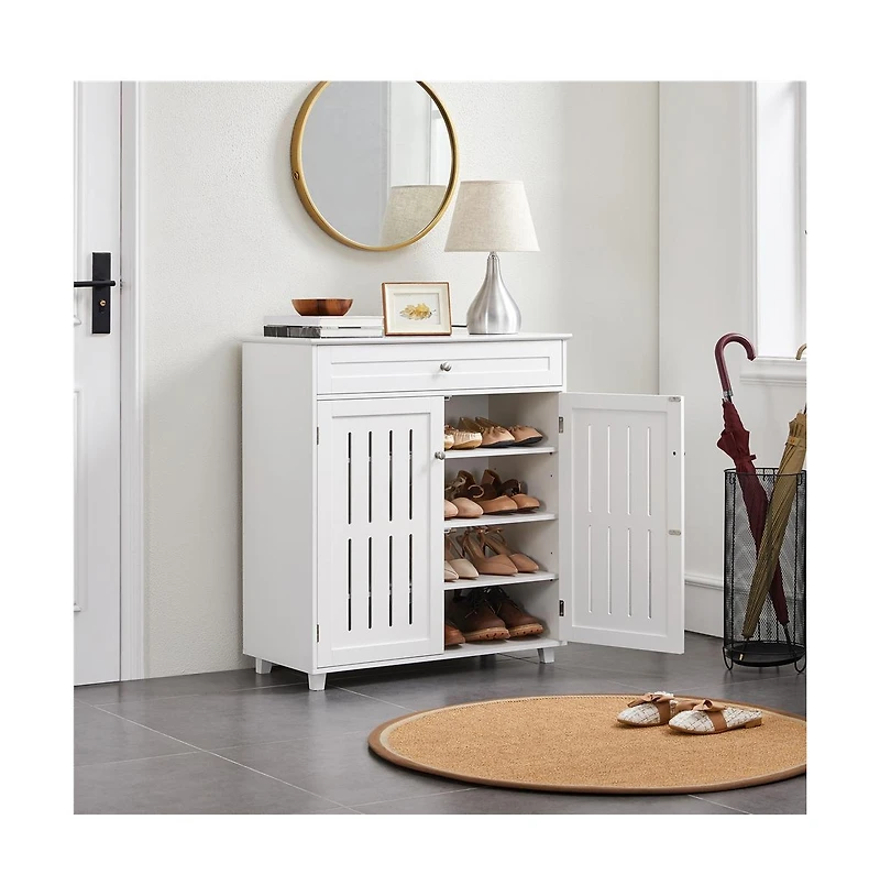 4-Tier Adjustable Shoe Storage Cabinet with 1 Drawer White