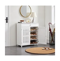 4-Tier Adjustable Shoe Storage Cabinet with 1 Drawer White