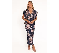 Petal and Pup Women's Kenna Satin Midi Skirt - Navy Floral Xl