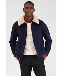Bagatelle Homme Men's Wool Blend Faux Fur Collared Bomber Jacket